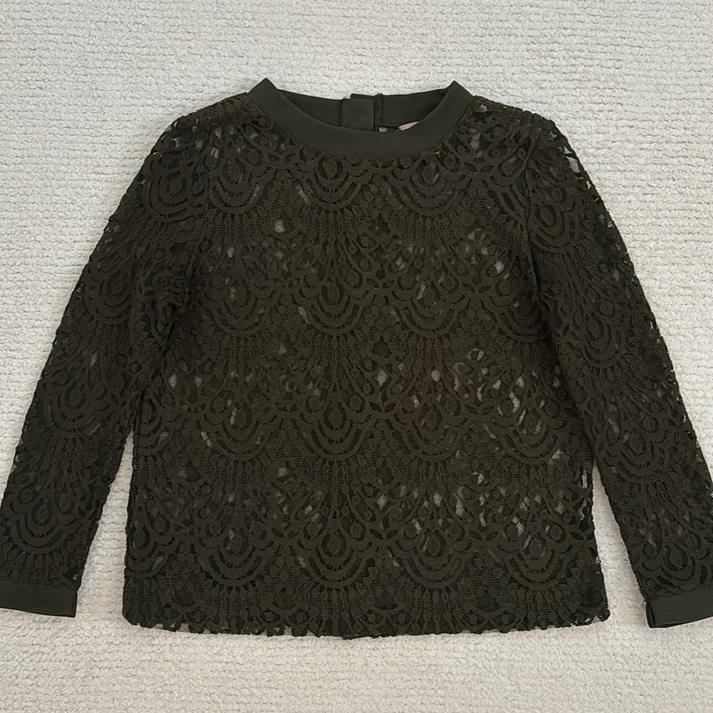 BANANA REPUBLIC CORDED LACE, GREEN BLOUSE WITH BACK BUTTONS- SIZE XS - Picture 13 of 17